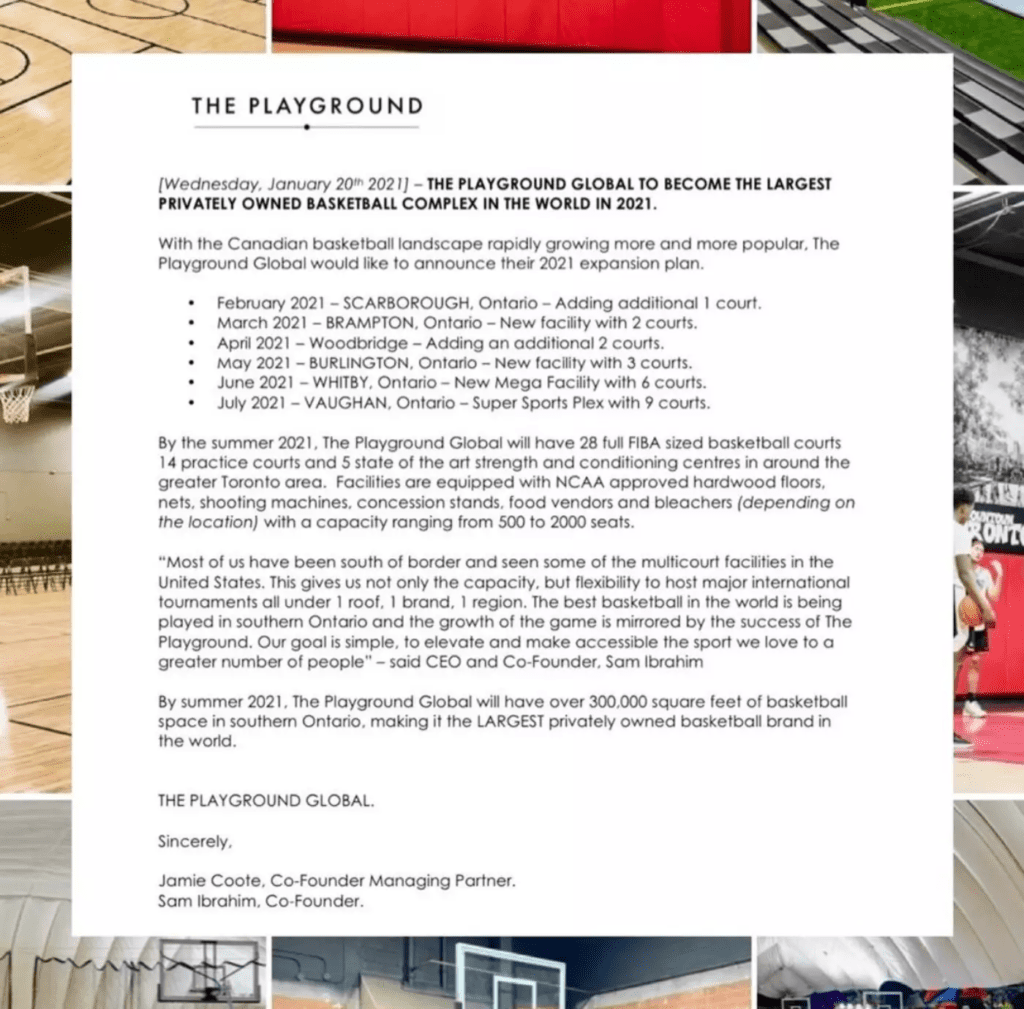 Indoor basketball brand The Playground will cover 300,000 square feet of space by July 2021. Photo via The Playground.